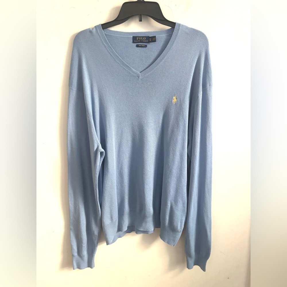 Polo Ralph Lauren Men’s 100% Pima Cotton XL Yellow Logo Blue Sweatshirt Preppy